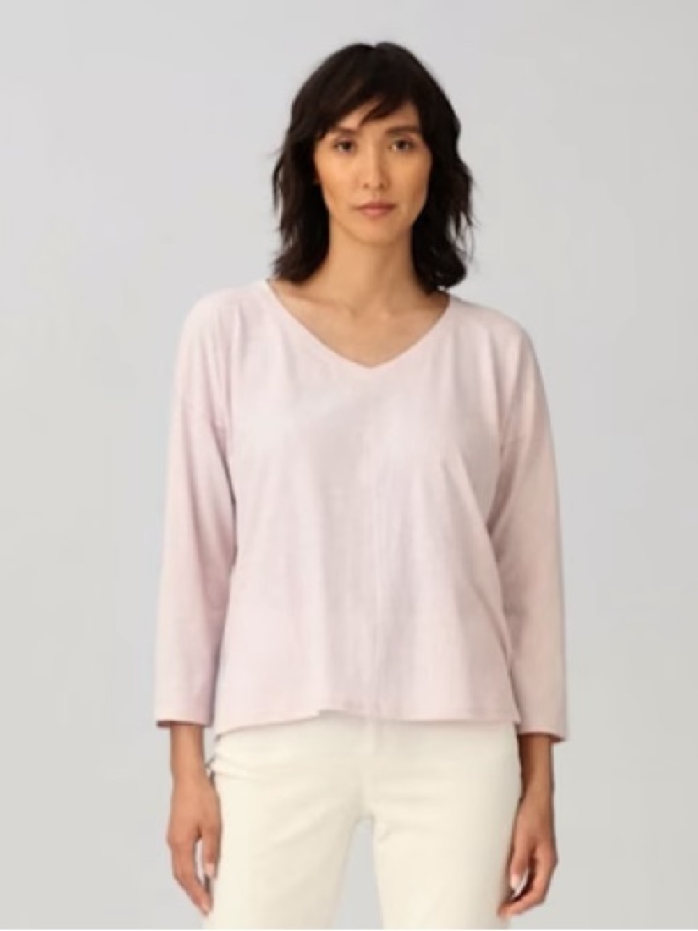 Eileen Fisher Slub V-Neck Cotton Tee in Light Pink NWT Small